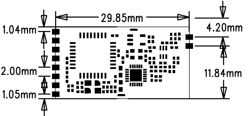 Mechanische Größe des Uart LoRa-Moduls LoRa610II