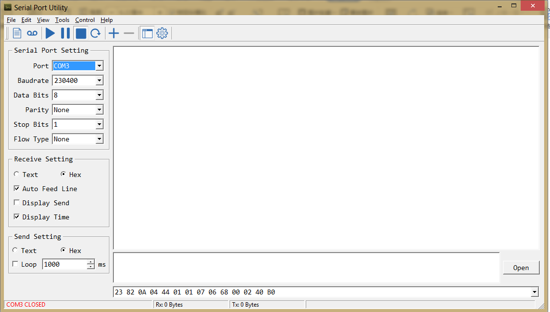Öffnen Sie den Serienassistenten und stellen Sie die Seriennummer auf 230400,8,N,1 ein