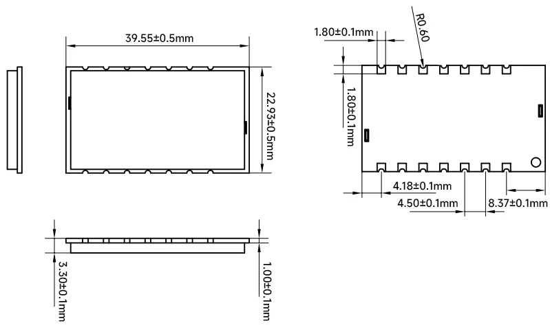 Mechanische Abmessungen des Funkmoduls LoRa610Pro
