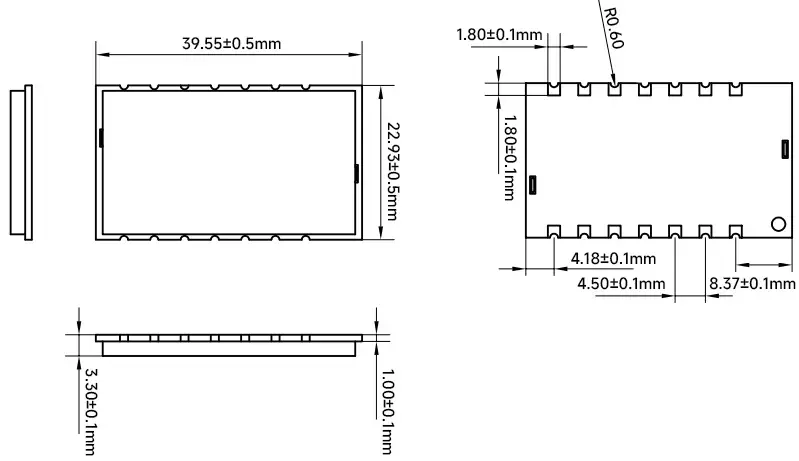 Mechanische Abmessungen des Funkmoduls LoRa6100II