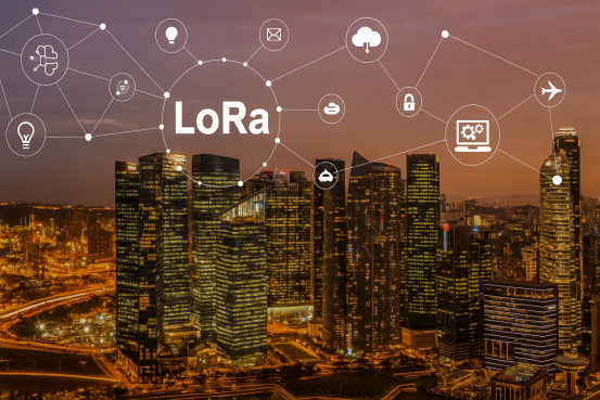 Eine Smart-City-Netzwerkgrafik, die die LoRa-IoT-Technologie symbolisiert. Eine Smart-City-Netzwerkgrafik, die die LoRa-IoT-Technologie symbolisiert.