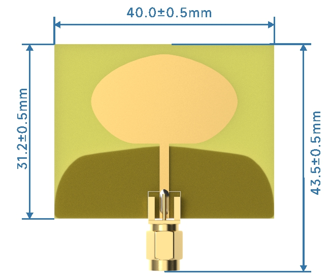 Mechanische Abmessungen der omnidirektionalen UWB-PCB-Antenne UWB - PCB - X