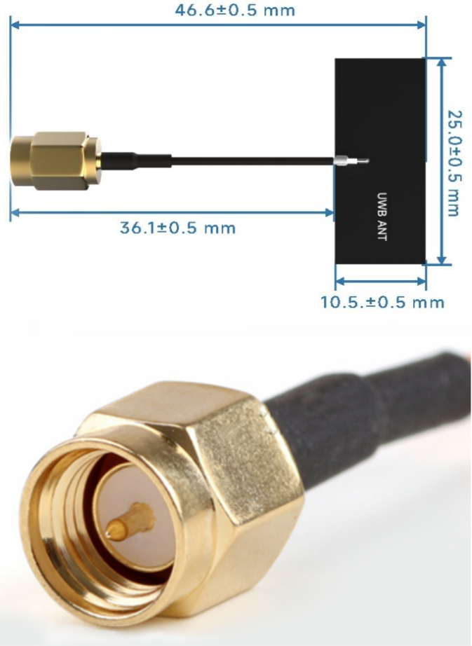 Mechanische Abmessungen der kostengünstigen eingebetteten UWB-Ultrabreitbandantenne UWB - FPC - IP1