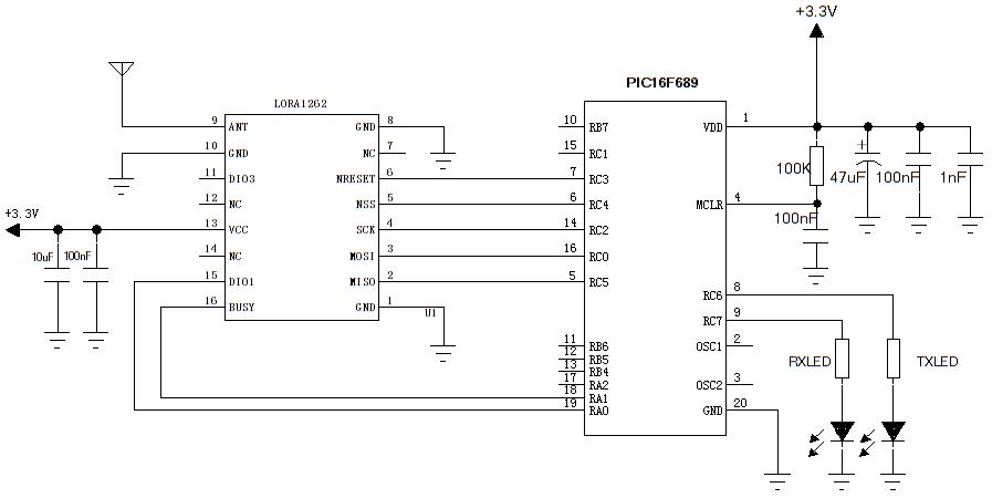 Anwendungsschaltung des drahtlosen LoRa-Moduls LoRa1262-868 Anwendungsschaltung des drahtlosen LoRa-Moduls LoRa1262-868